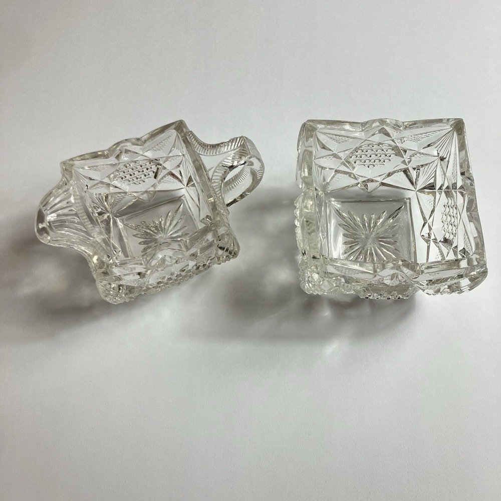 Rare Vtg EAPG Sugar and Creamer Set: Star & Bar Pattern, US Glass #15052